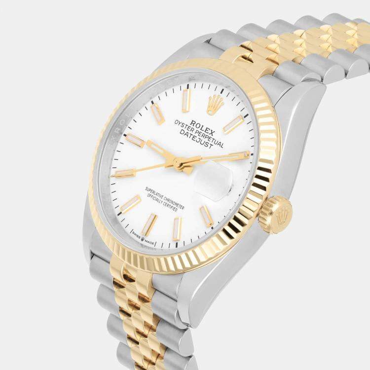 Pre Owned Rolex Datejust 126233 Automatic White 18k Yellow Gold Stainless Steel Women's Wristwatch 36 mm