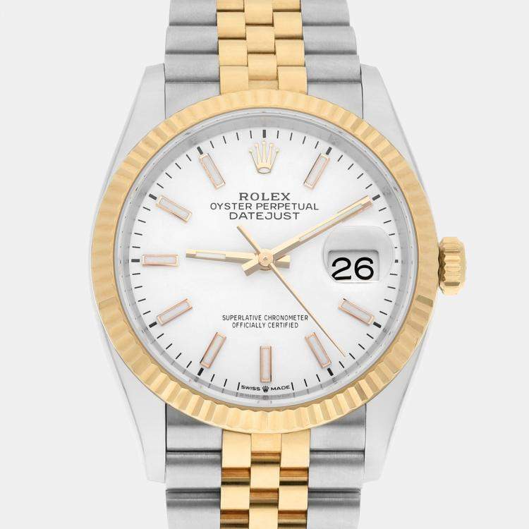 Pre Owned Rolex Datejust 126233 Automatic White 18k Yellow Gold Stainless Steel Women's Wristwatch 36 mm