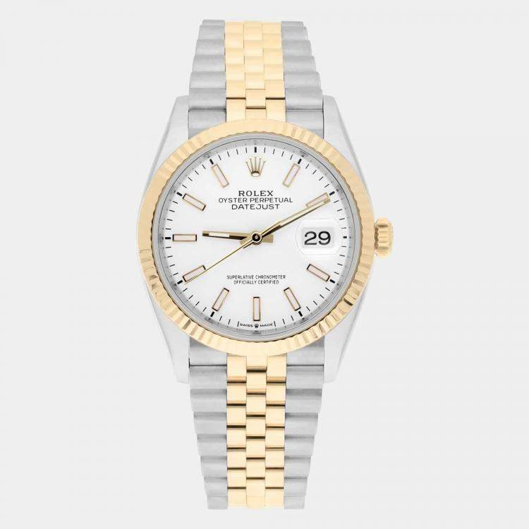 Pre Owned Rolex Datejust 126233 Automatic White 18k Yellow Gold Stainless Steel Women's Wristwatch 36 mm
