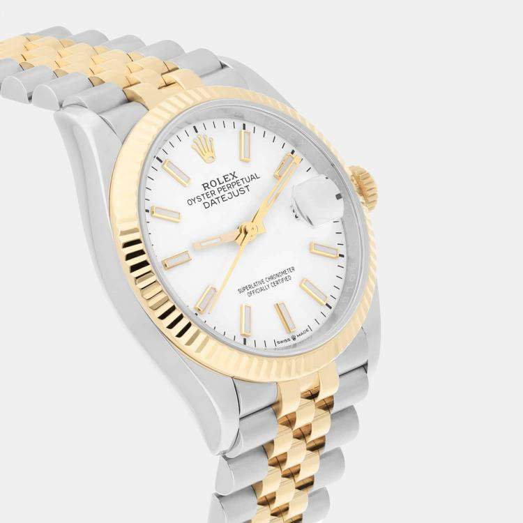 Pre Owned Rolex Datejust 126233 Automatic White 18k Yellow Gold Stainless Steel Women's Wristwatch 36 mm