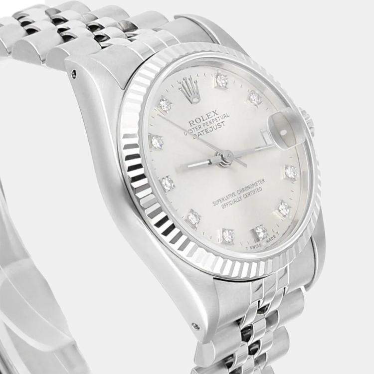 Pre Owned Rolex Datejust 68274 Automatic Silver 18k White Gold Stainless Steel Women's Wristwatch 31 mm