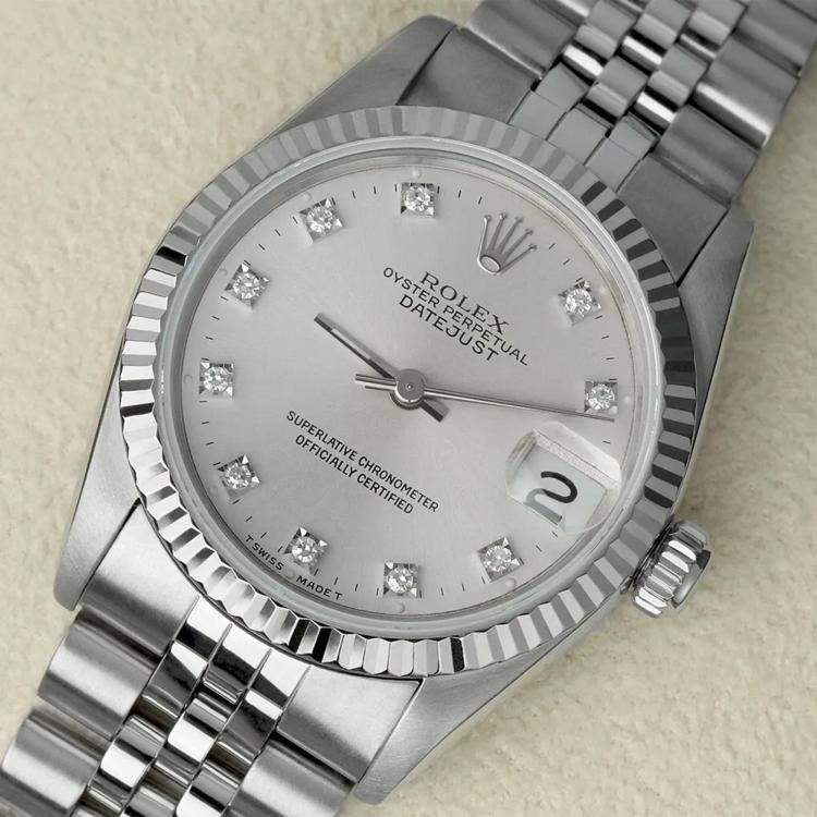 Pre Owned Rolex Datejust 68274 Automatic Silver 18k White Gold Stainless Steel Women's Wristwatch 31 mm