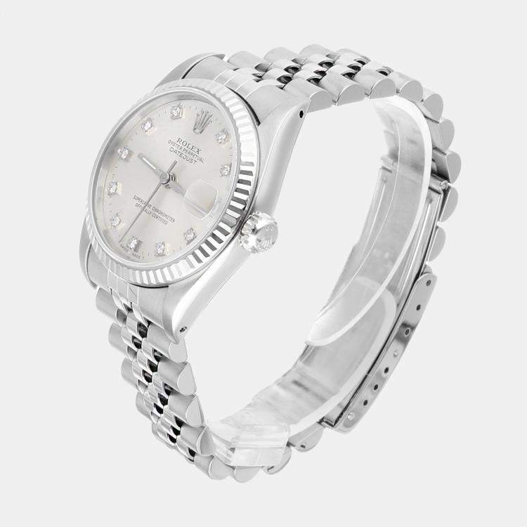 Pre Owned Rolex Datejust 68274 Automatic Silver 18k White Gold Stainless Steel Women's Wristwatch 31 mm