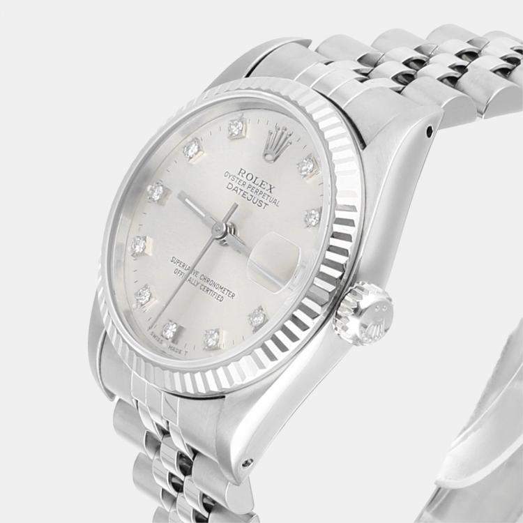 Pre Owned Rolex Datejust 68274 Automatic Silver 18k White Gold Stainless Steel Women's Wristwatch 31 mm