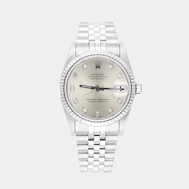 Pre Owned Rolex Datejust 68274 Automatic Silver 18k White Gold Stainless Steel Women's Wristwatch 31 mm