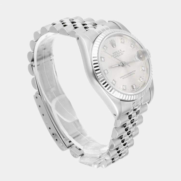 Pre Owned Rolex Datejust 68274 Automatic Silver 18k White Gold Stainless Steel Women's Wristwatch 31 mm