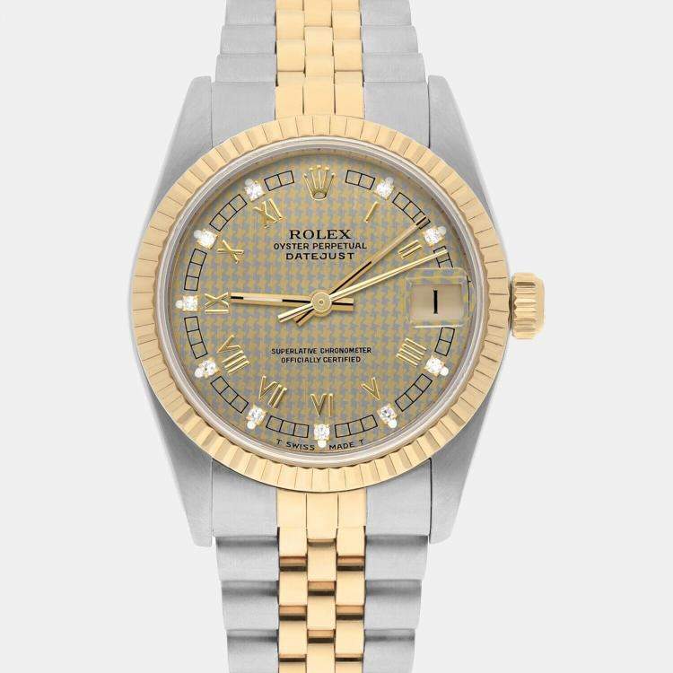 Pre Owned Rolex Datejust 68273 Automatic Champagne 18k Yellow Gold Stainless Steel Women's Wristwatch 31 mm