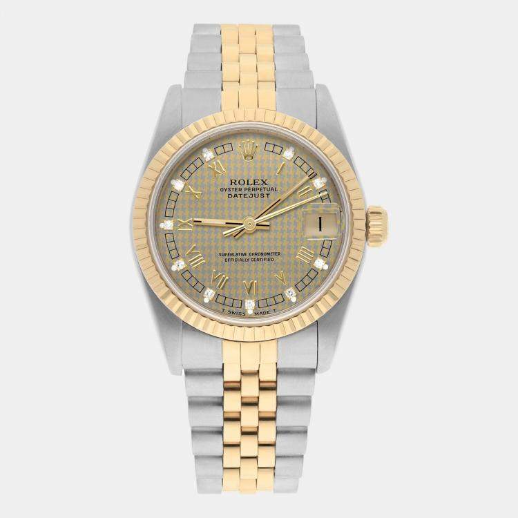 Pre Owned Rolex Datejust 68273 Automatic Champagne 18k Yellow Gold Stainless Steel Women's Wristwatch 31 mm