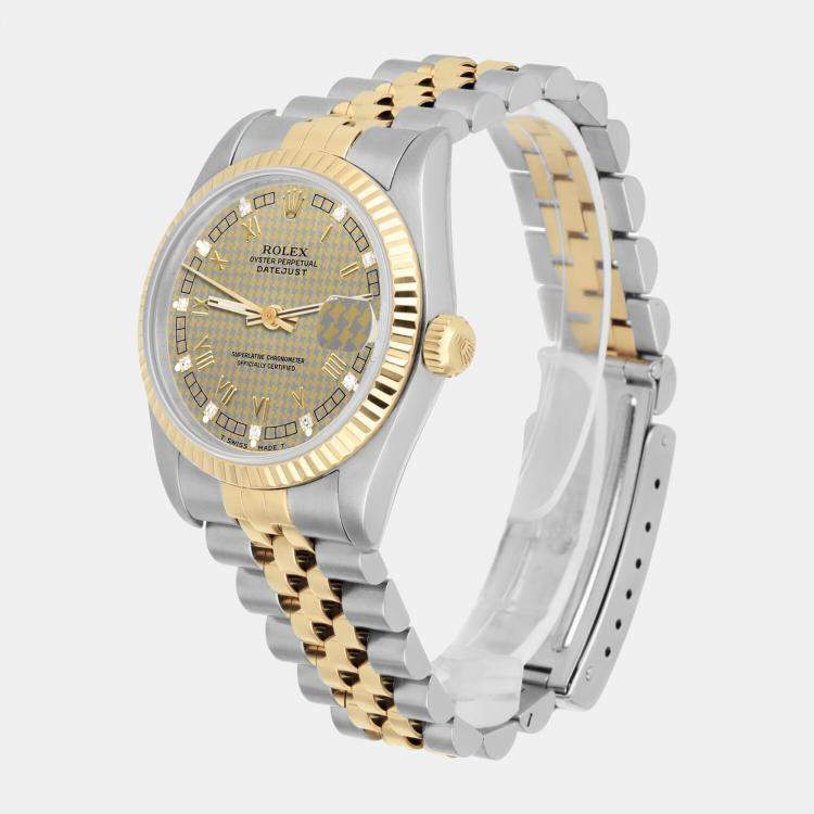Pre Owned Rolex Datejust 68273 Automatic Champagne 18k Yellow Gold Stainless Steel Women's Wristwatch 31 mm