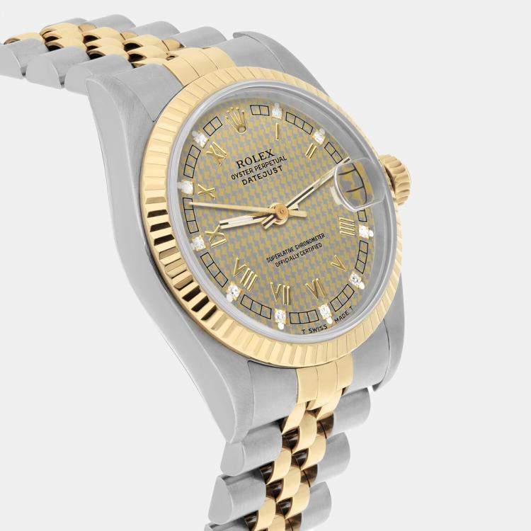 Pre Owned Rolex Datejust 68273 Automatic Champagne 18k Yellow Gold Stainless Steel Women's Wristwatch 31 mm