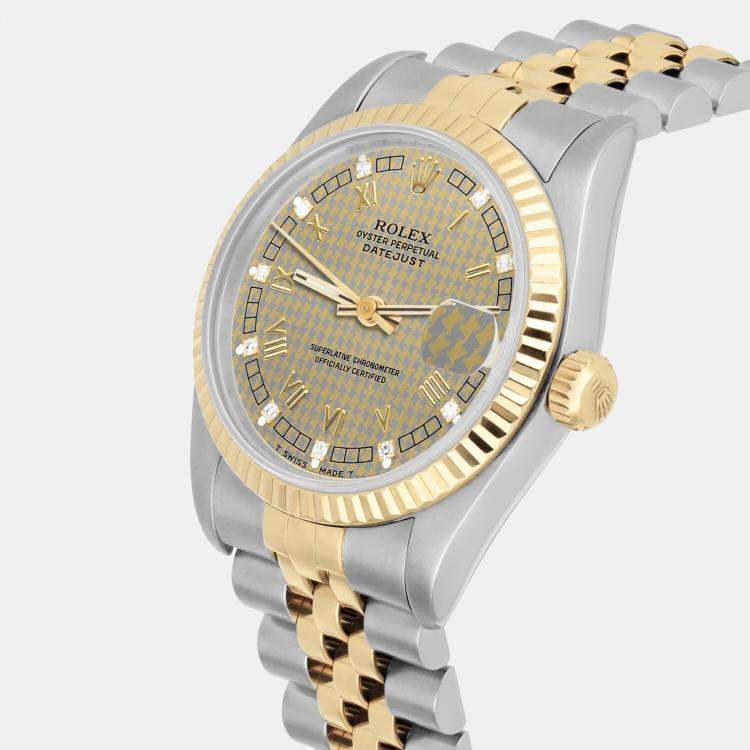 Pre Owned Rolex Datejust 68273 Automatic Champagne 18k Yellow Gold Stainless Steel Women's Wristwatch 31 mm