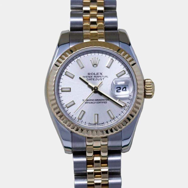 Pre Owned Rolex Datejust 179173 Automatic Silver 18k Yellow Gold Stainless Steel Women's Wristwatch 26 mm