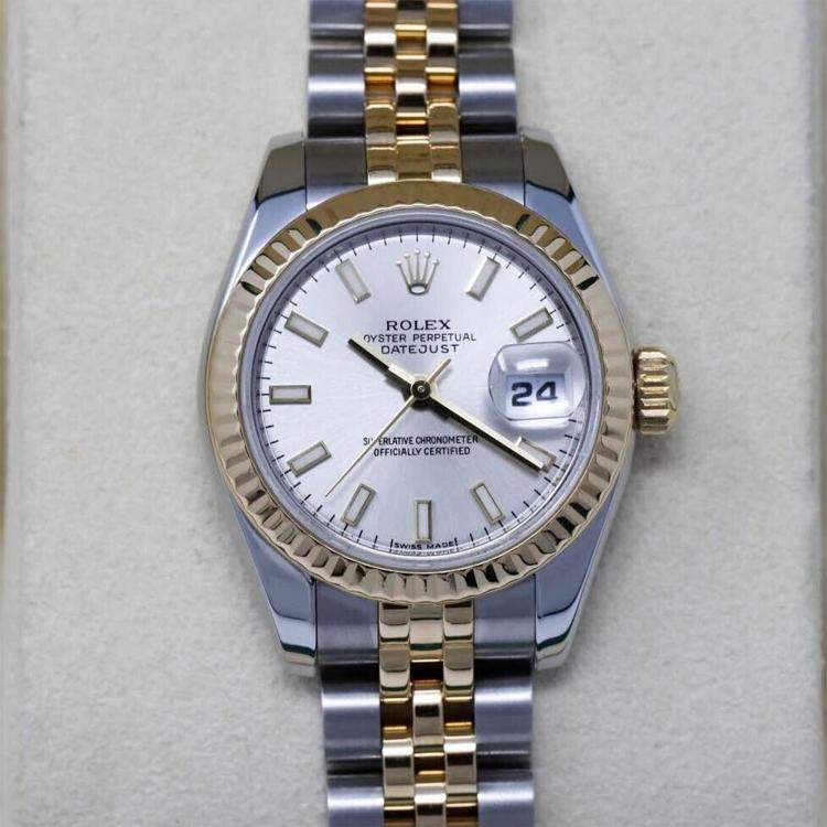 Pre Owned Rolex Datejust 179173 Automatic Silver 18k Yellow Gold Stainless Steel Women's Wristwatch 26 mm