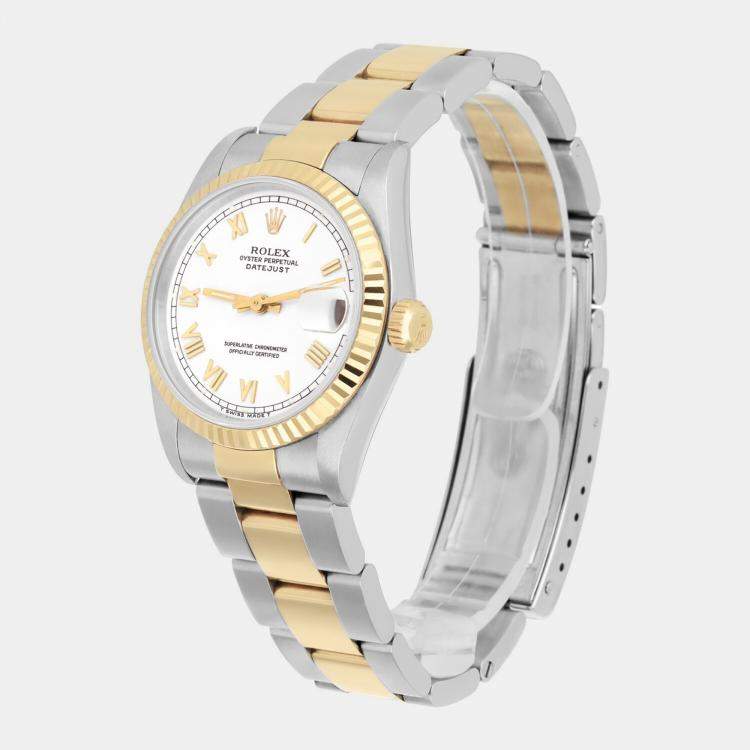 Pre Owned Rolex Datejust 68273 Automatic White Stainless Steel 18K Yellow Gold Women's Wristwatch 31 mm
