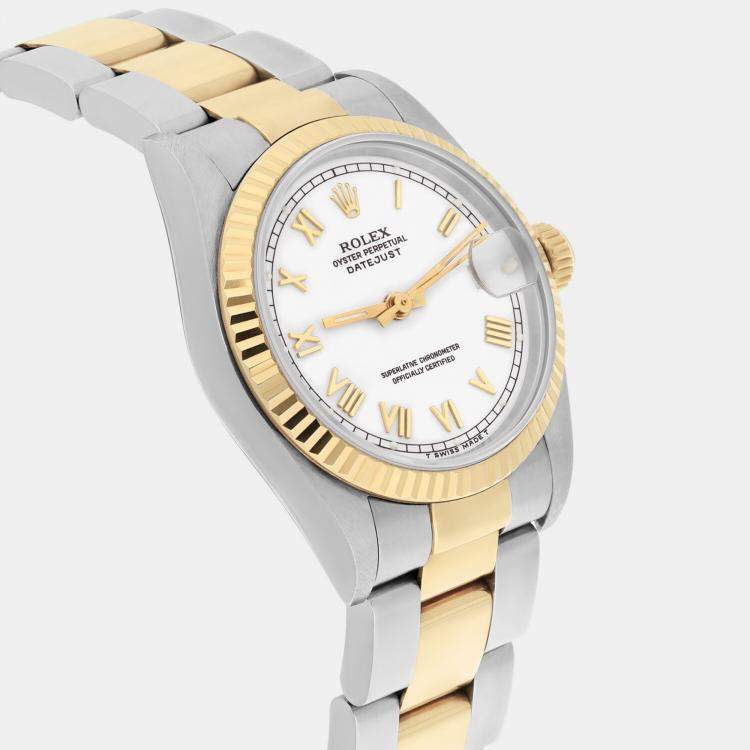 Pre Owned Rolex Datejust 68273 Automatic White Stainless Steel 18K Yellow Gold Women's Wristwatch 31 mm