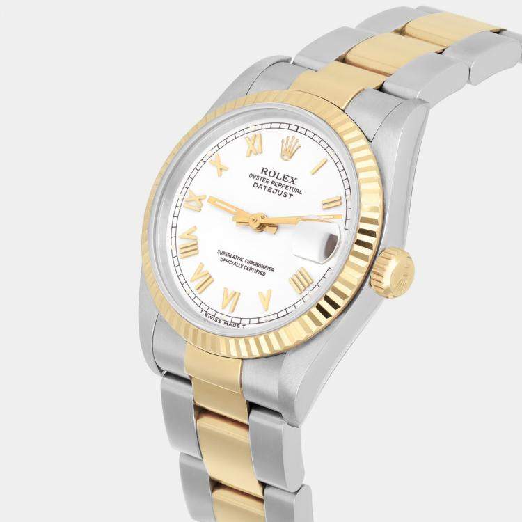 Pre Owned Rolex Datejust 68273 Automatic White Stainless Steel 18K Yellow Gold Women's Wristwatch 31 mm