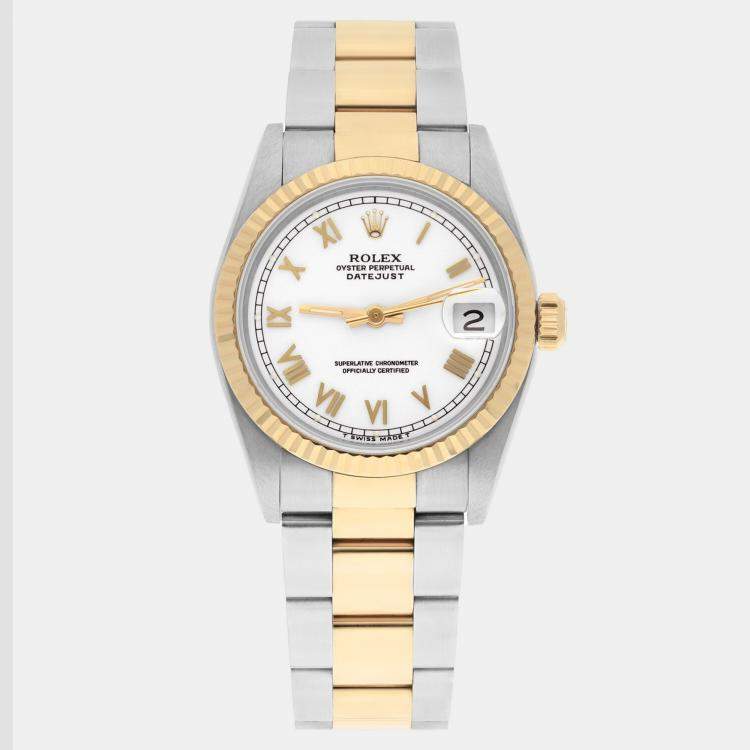 Pre Owned Rolex Datejust 68273 Automatic White Stainless Steel 18K Yellow Gold Women's Wristwatch 31 mm