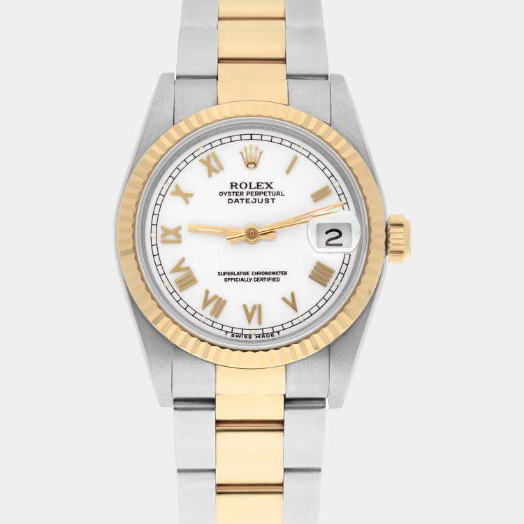 Pre Owned Rolex Datejust 68273 Automatic White Stainless Steel 18K Yellow Gold Women's Wristwatch 31 mm