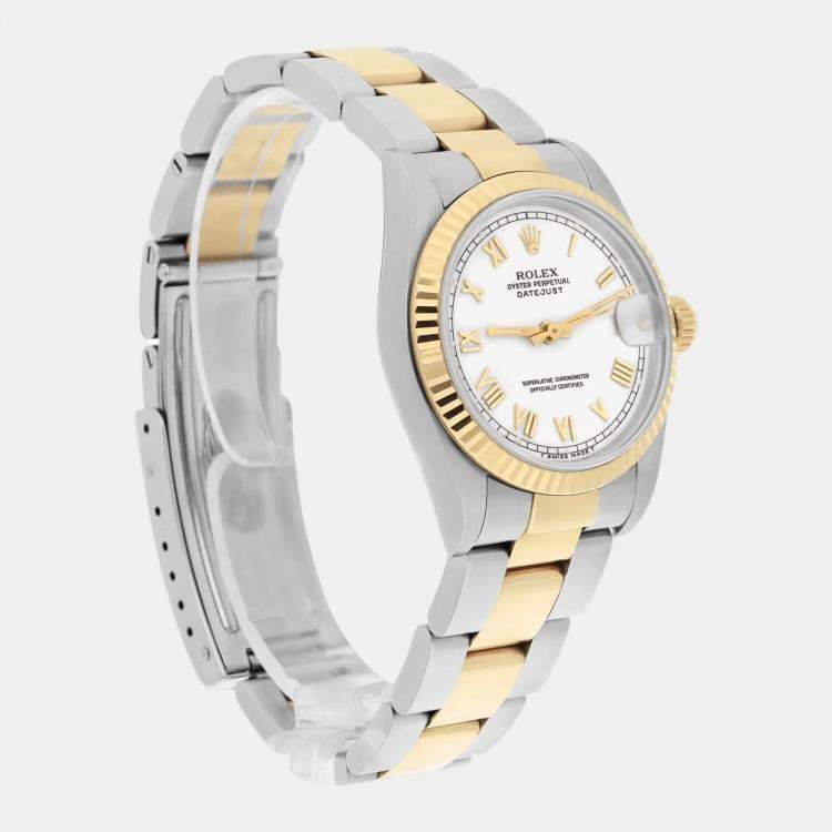 Pre Owned Rolex Datejust 68273 Automatic White Stainless Steel 18K Yellow Gold Women's Wristwatch 31 mm