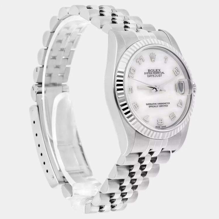 Pre Owned Rolex Datejust 78274 Automatic White Mother of Pearl Stainless Steel Women's Wristwatch 31 mm