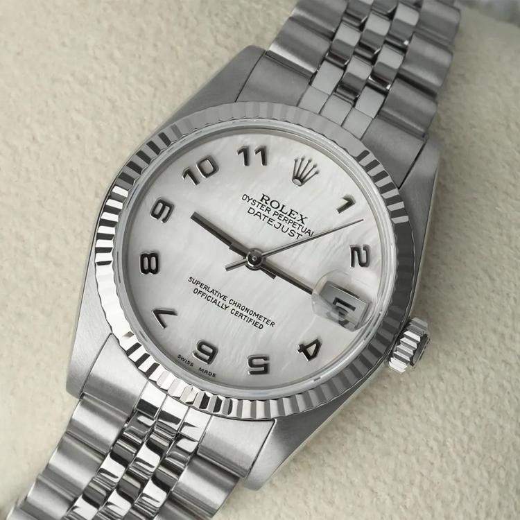 Pre Owned Rolex Datejust 78274 Automatic White Mother of Pearl Stainless Steel Women's Wristwatch 31 mm
