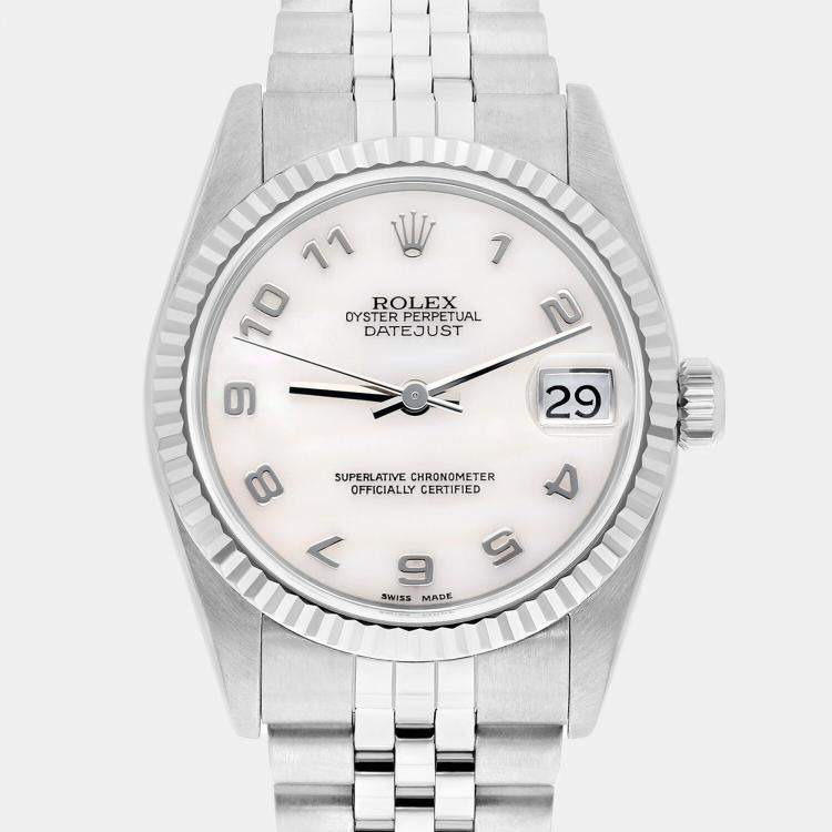 Pre Owned Rolex Datejust 78274 Automatic White Mother of Pearl Stainless Steel Women's Wristwatch 31 mm