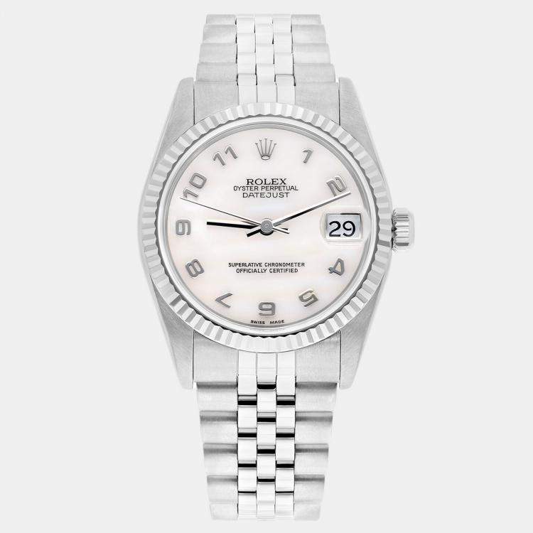 Pre Owned Rolex Datejust 78274 Automatic White Mother of Pearl Stainless Steel Women's Wristwatch 31 mm
