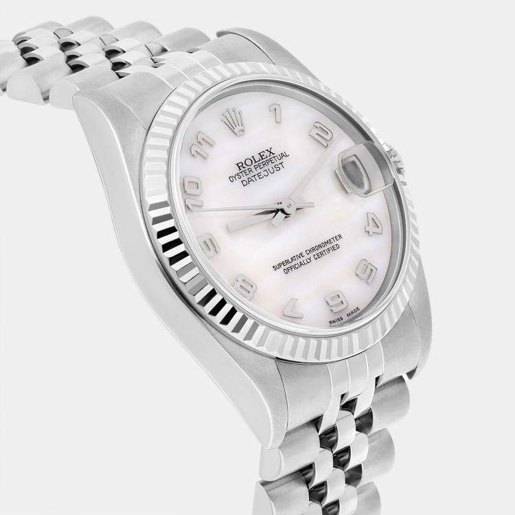 Pre Owned Rolex Datejust 78274 Automatic White Mother of Pearl Stainless Steel Women's Wristwatch 31 mm