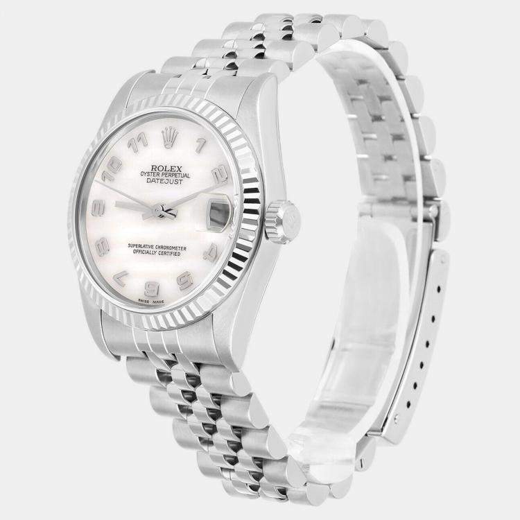 Pre Owned Rolex Datejust 78274 Automatic White Mother of Pearl Stainless Steel Women's Wristwatch 31 mm