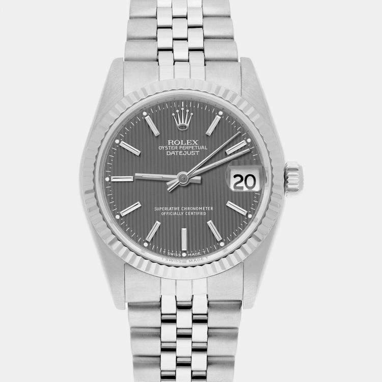 Pre Owned Rolex Datejust 68274 Automatic Grey Stainless Steel Women's Wristwatch 31 mm
