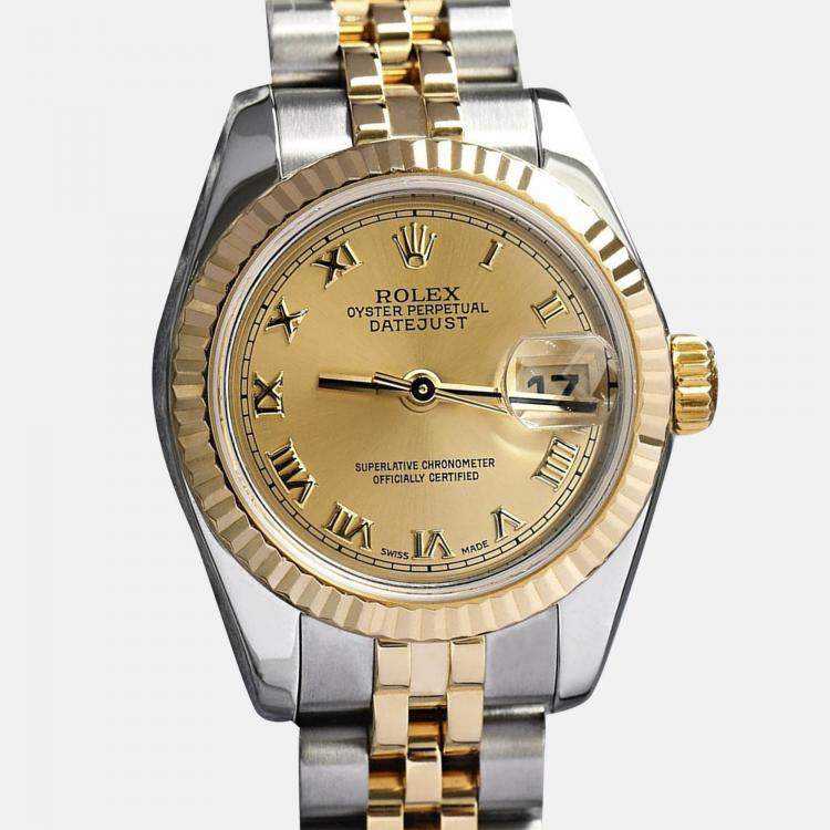 Pre Owned Rolex Datejust 179173 Automatic Stainless Steel 18K Yellow Gold Women's Wristwatch 26 mm