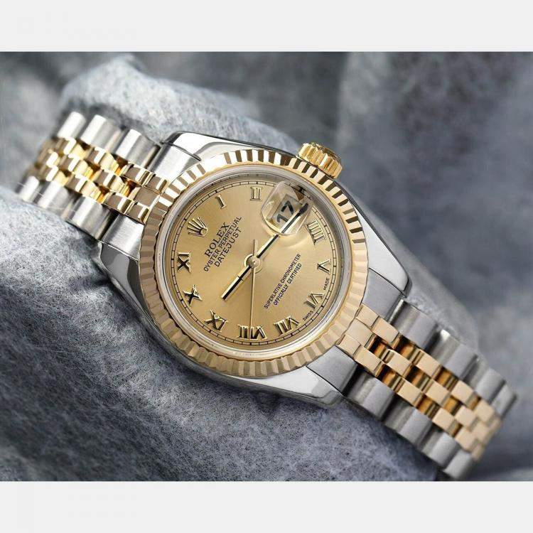 Pre Owned Rolex Datejust 179173 Automatic Stainless Steel 18K Yellow Gold Women's Wristwatch 26 mm