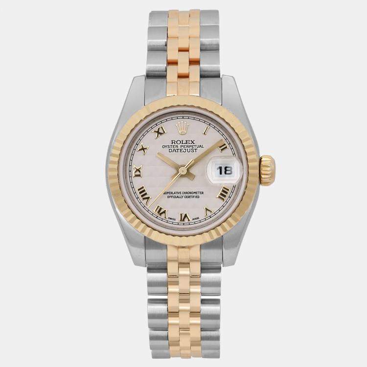 Pre Owned Rolex Datejust 179173 Automatic Ivory Dial 18K Yellow Gold Stainless Steel Women's Wristwatch 26 mm