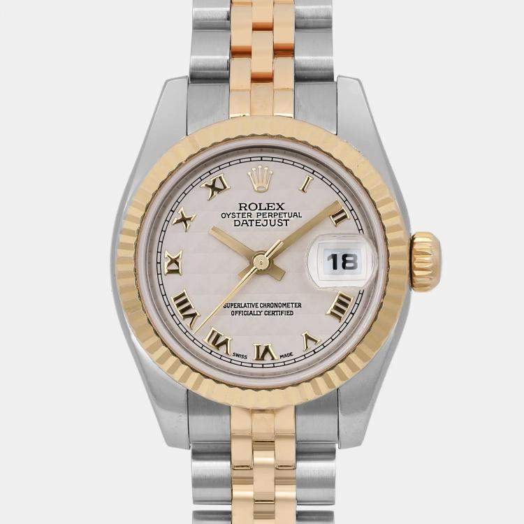 Pre Owned Rolex Datejust 179173 Automatic Ivory Dial 18K Yellow Gold Stainless Steel Women's Wristwatch 26 mm