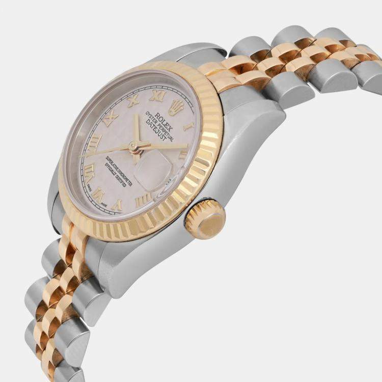 Pre Owned Rolex Datejust 179173 Automatic Ivory Dial 18K Yellow Gold Stainless Steel Women's Wristwatch 26 mm