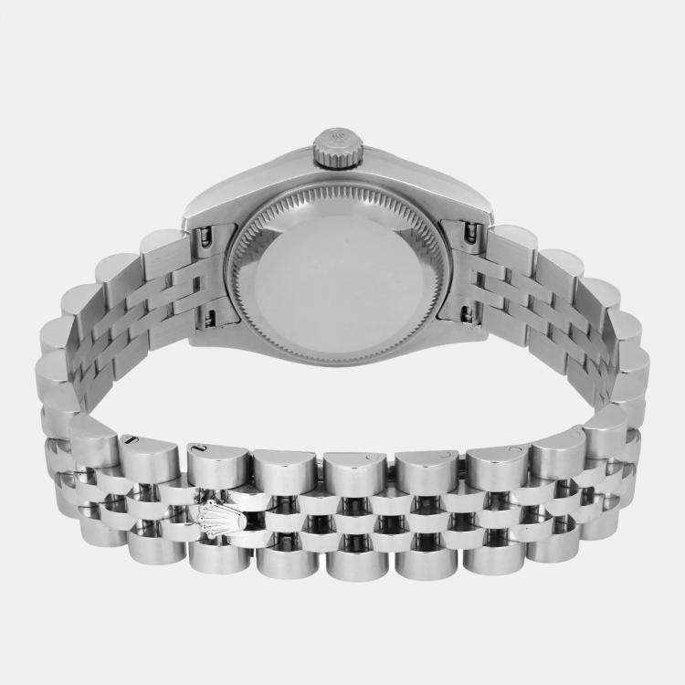 Pre Owned Rolex Datejust 179174 Automatic Black Diamond Dial 18K White Gold Stainless Steel Women's Wristwatch 26 mm