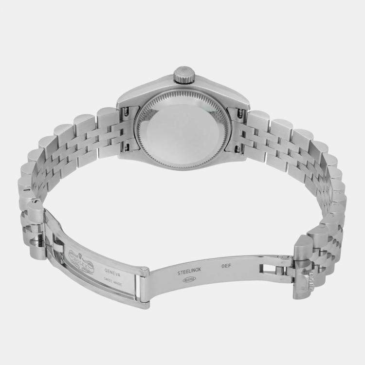 Pre Owned Rolex Datejust 179174 Automatic Black Diamond Dial 18K White Gold Stainless Steel Women's Wristwatch 26 mm
