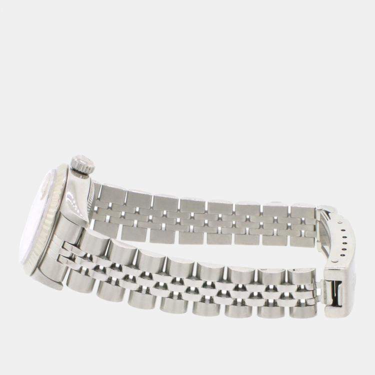 Pre Owned Rolex Datejust 69174 Automatic Silver 18k White Gold Stainless Steel Women's Wristwatch 26 mm