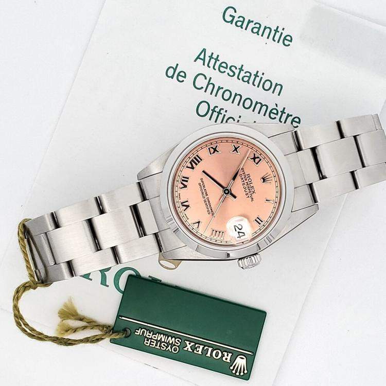Pre Owned Rolex Datejust 78240 Automatic Salmon Stainless Steel Women's Wristwatch 31 mm