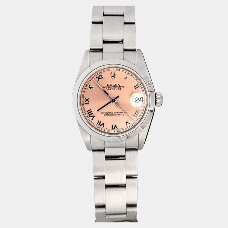 Pre Owned Rolex Datejust 78240 Automatic Salmon Stainless Steel Women's Wristwatch 31 mm