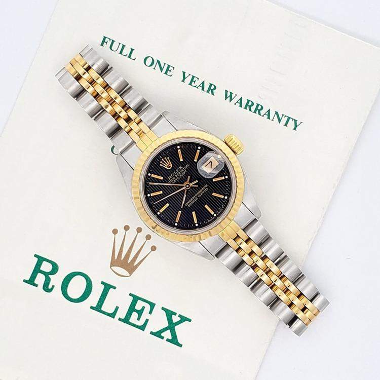 Pre Owned Rolex Datejust 69173 Automatic Black 18k Yellow Gold Stainless Steel Women's Wristwatch 26 mm