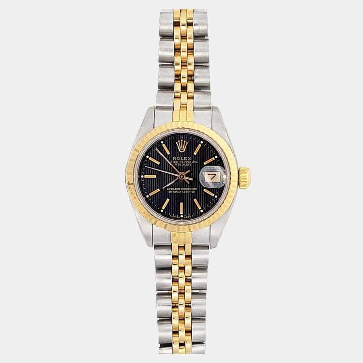 Pre Owned Rolex Datejust 69173 Automatic Black 18k Yellow Gold Stainless Steel Women's Wristwatch 26 mm