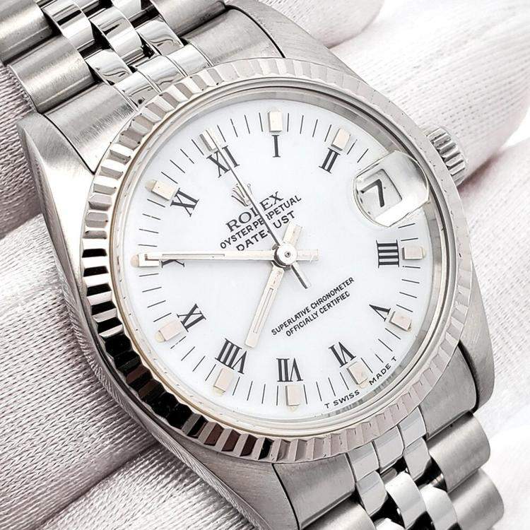 Pre Owned Rolex Datejust 68274 Automatic White 18k White Gold Stainless Steel Women's Wristwatch 31 mm