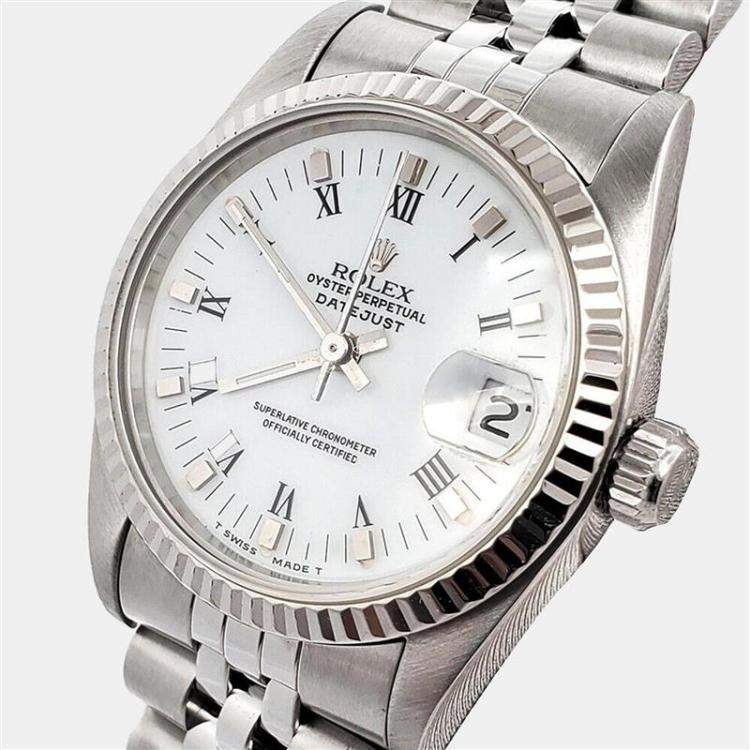 Pre Owned Rolex Datejust 68274 Automatic White 18k White Gold Stainless Steel Women's Wristwatch 31 mm