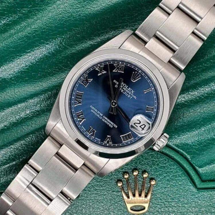 Pre Owned Rolex Datejust 68240 Automatic Blue Stainless Steel Women's Wristwatch 31 mm