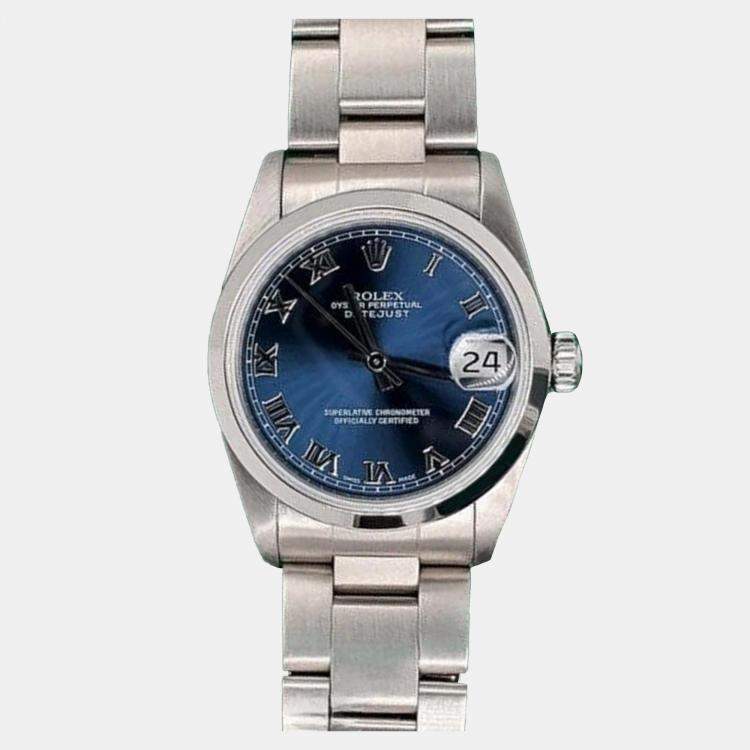 Pre Owned Rolex Datejust 68240 Automatic Blue Stainless Steel Women's Wristwatch 31 mm