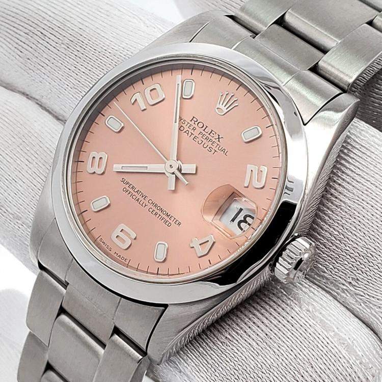 Pre Owned Rolex Datejust 78240 Automatic Salmon Stainless Steel Women's Wristwatch 31 mm