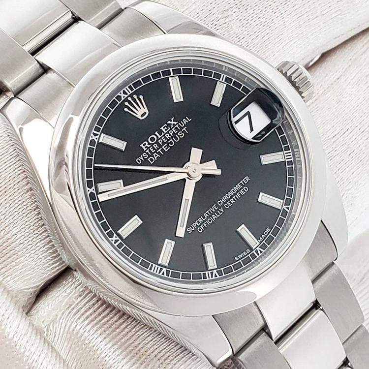 Pre Owned Rolex Datejust 178240 Automatic Black Stainless Steel Women's Wristwatch 31 mm