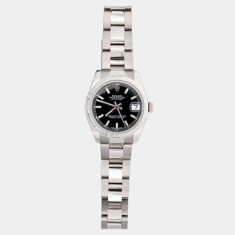 Pre Owned Rolex Datejust 178240 Automatic Black Stainless Steel Women's Wristwatch 31 mm