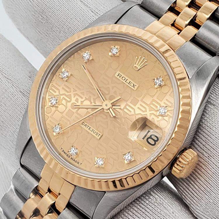 Pre Owned Rolex Datejust 68273 Automatic Champagne 18k Yellow Gold Stainless Steel Women's Wristwatch 31 mm